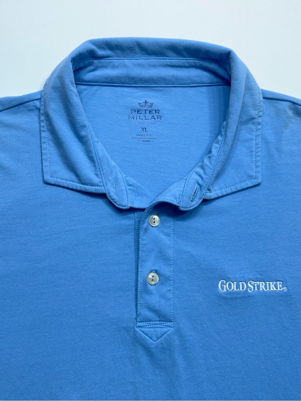 Peter Millar Seaside Wash Polo Shirt Mens Size XL Blue Crown Logo Goldstrike